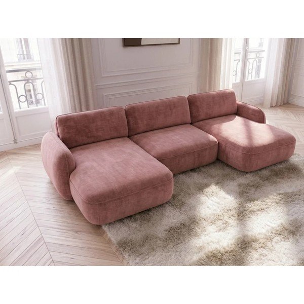 Colțar roz extensibil/cu spațiu de depozitare cu tapițerie din catifea (în formă de "U") Celeste – Bobochic Paris-image-3