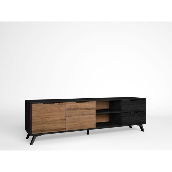 Comodă TV  negru/natural  cu aspect de lemn de nuc 181x53 cm Noe – Marckeric-image-4