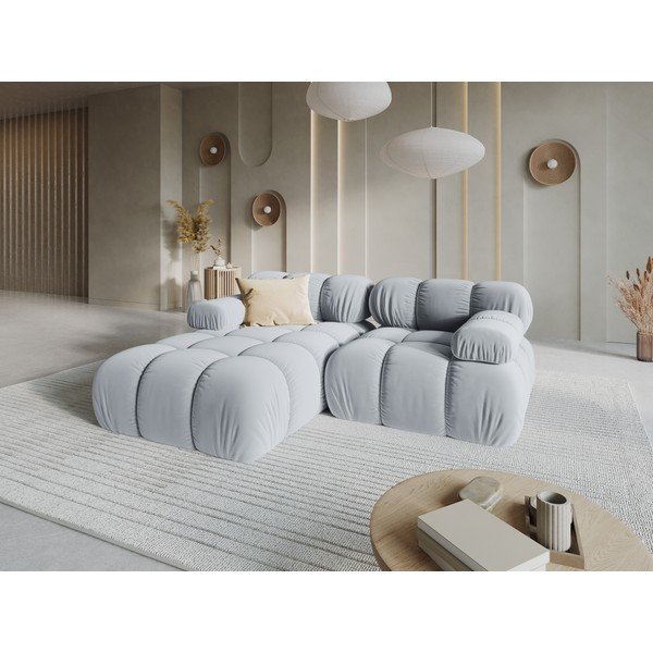 Colțar modular gri cu tapițerie din catifea (cu colț pe partea stângă/cu șezlong) – Micadoni -image-1