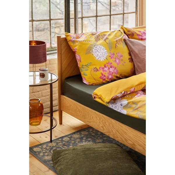 Lenjerie de pat din bumbac satinat pentru pat dublu Bonami Selection Blossom, 200 x 220 cm, ocru-image-1