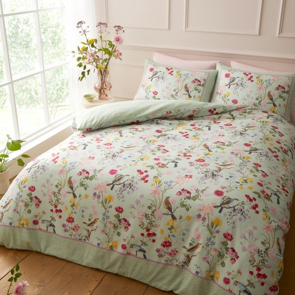Lenjerie de pat verde pentru pat dublu cu 3 piese 200x200 cm Birds In Bloom – RHS-image-3