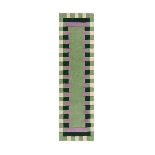 Covor tip traversă verde/mov țesut manual din lână 60x230 cm Kai Wool Border – Flair Rugs