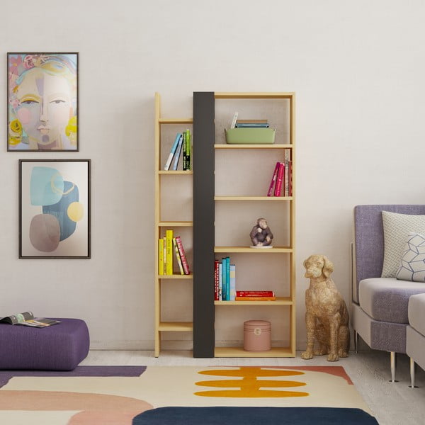 Bibliotecă neagră/în culoare naturală cu aspect de lemn de stejar 80x152 cm Axel – Marckeric-image-4