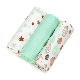 Set 3 scutece din bumbac T-TOMI Tetra Mint Leafs, 70 x 70 cm