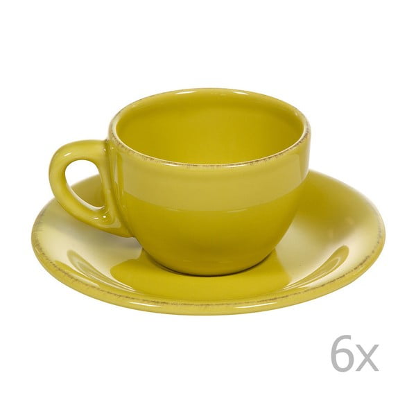 Set 6 cești cu farfurie din ceramică Santiago Pons, galben 