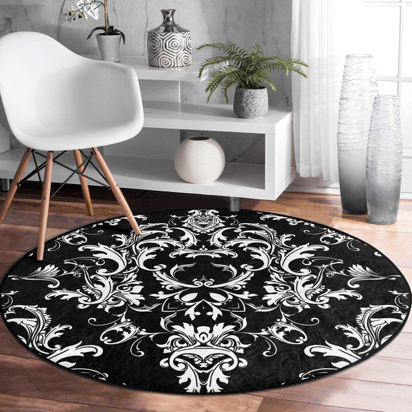 Covor rotund  negru-alb lavabil adecvat și  pentru aspiratoare robot   ø 80 cm Comfort – Mila Home-image-3