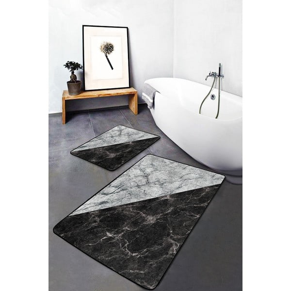 Covorașe de baie negru-alb 2 buc. 60x100 cm – Mila Home-image-2