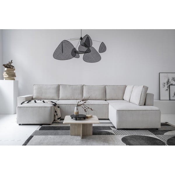 Colțar alb extensibil cu tapițerie din catifea reiată  (cu colț pe partea dreaptă/în formă de "U") Brave Dave – Miuform-image-4