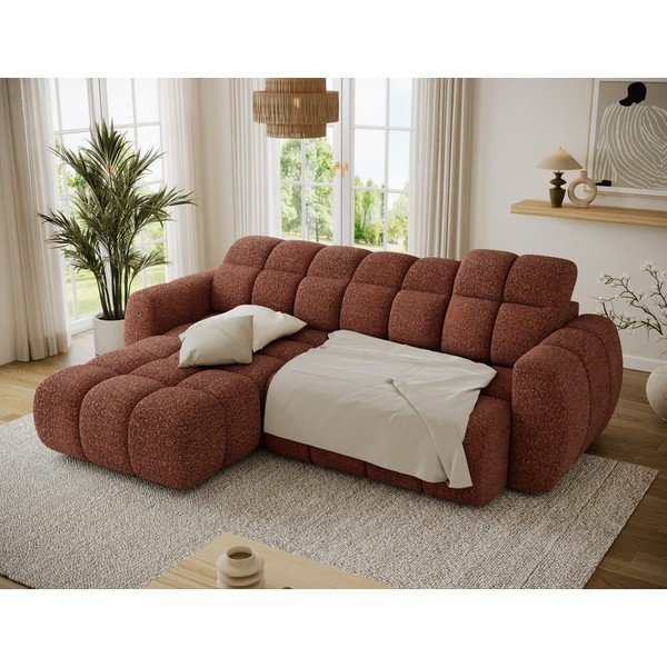 Colțar roșu cu tapițerie din țesătură bouclé (cu colț pe partea stângă/cu șezlong) Fanito – ELTAP-image-4