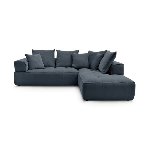 Colțar albastru închis cu tapițerie din chenille (cu colț pe partea dreaptă/în formă de ”L”) Whesley – Bobochic Paris