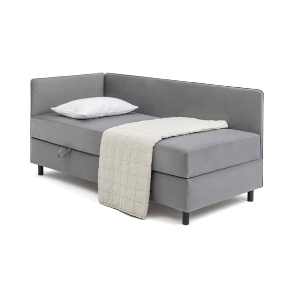Pat gri tapițat cu spațiu de depozitare cu saltea 120x200 cm Avela – Bonami Selection