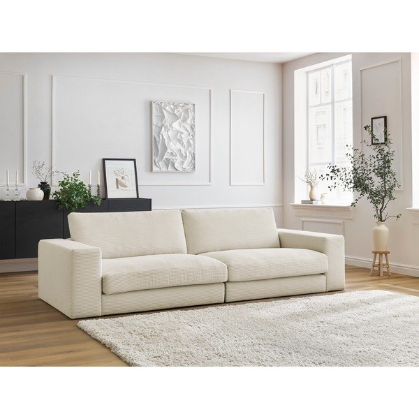 Canapea bej cu tapițerie din catifea reiată  274 cm Leonard – Bobochic Paris-image-1