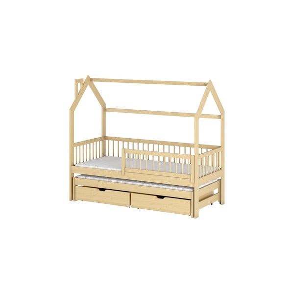 Pat pentru copii din lemn de pin cu pat extensibil și spațiu de depozitare 80x180 cm Papi - Lano Meble