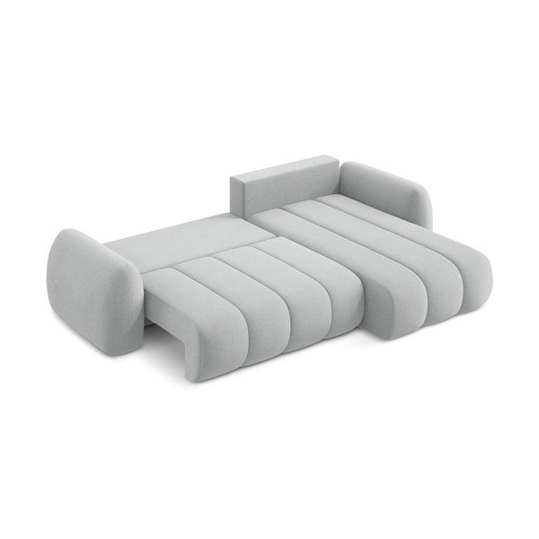 Colțar gri deschis extensibil/cu spațiu de depozitare cu tapițerie din țesătură bouclé (cu colț pe partea dreaptă/cu șezlong) Pele – Makamii-image-4