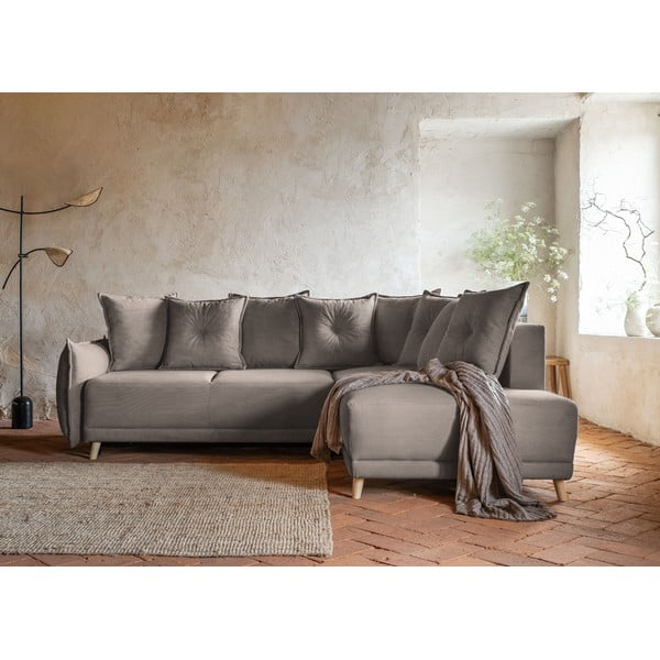 Colțar maro deschis extensibil cu tapițerie din catifea reiată  (colț dreapta) Lazy Lukka – Miuform-image-3