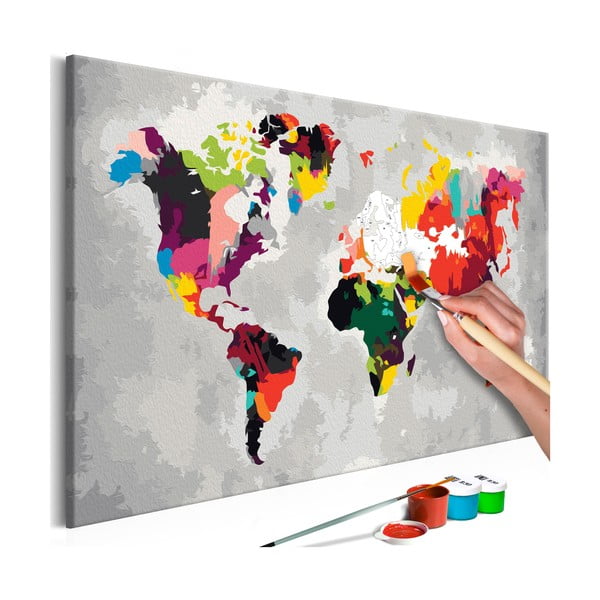 Set de pânze, vopsele și perii DIY Artgeist Bright World Map, 60 x 40 cm