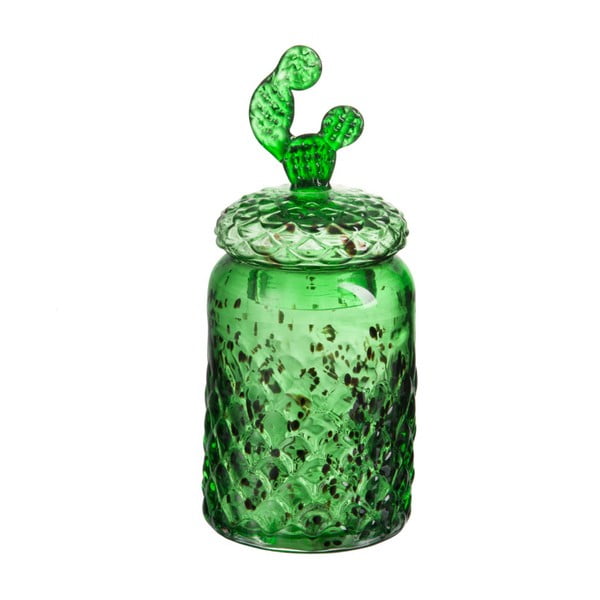 Recipient din sticlă J-Line Cactus Conical, înălțime 32 cm, verde 
