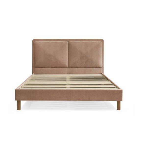Pat matrimonial roz prăfuit tapițat tapițat cu somieră 140x190 cm Mara – Bobochic Paris