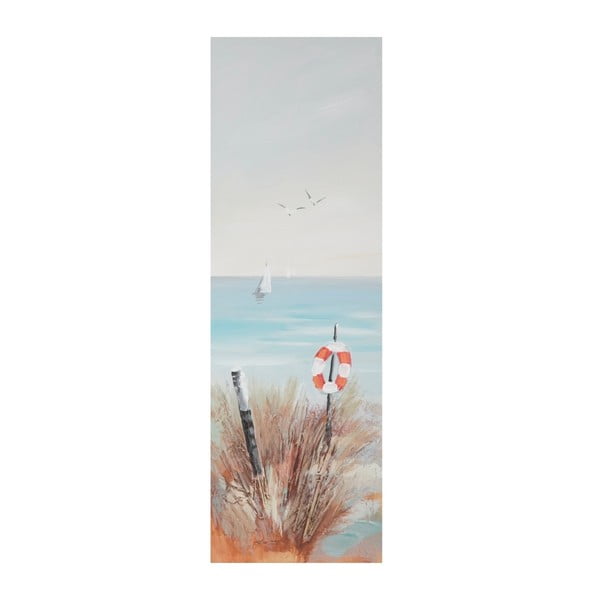 Tablou pictat manual cu ramă din lemn de pin Mauro Ferretti Beach Lifebuoy, 30 x 90 cm