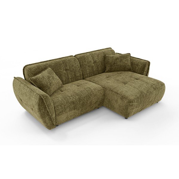 Colțar verde cu tapițerie din chenille (cu colț pe partea dreaptă/cu șezlong) Nelia – Ropez-image-2