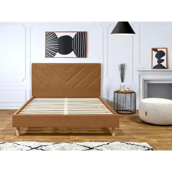 Pat matrimonial portocaliu tapițat cu somieră 160x200 cm Romane – Bobochic Paris-image-4