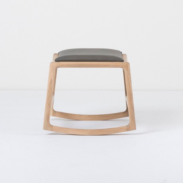 Taburet din piele bovină cu structură din lemn masiv de stejar Gazzda Dedo, gri-image-2