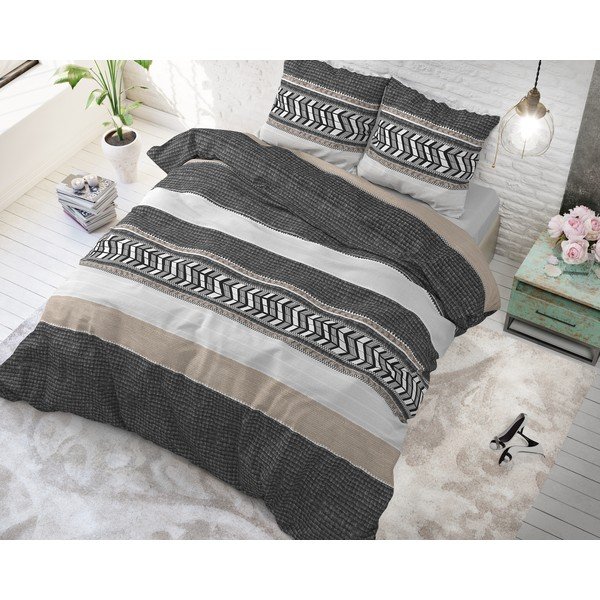 Lenjerie din bumbac pentru pat de o persoană Pure Cotton Northern Stripe, 140 x 200/220 cm, gri-image-1