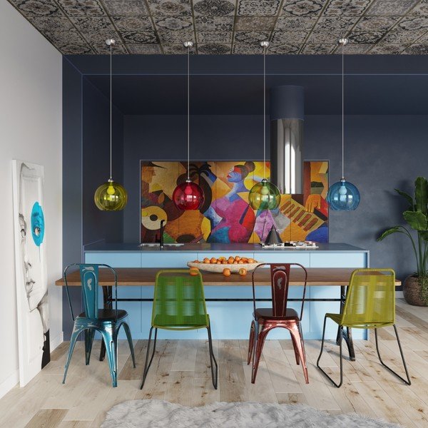 Lustră albastră cu abajur din sticlă ø 30 cm Bilbao – Sollux-image-3