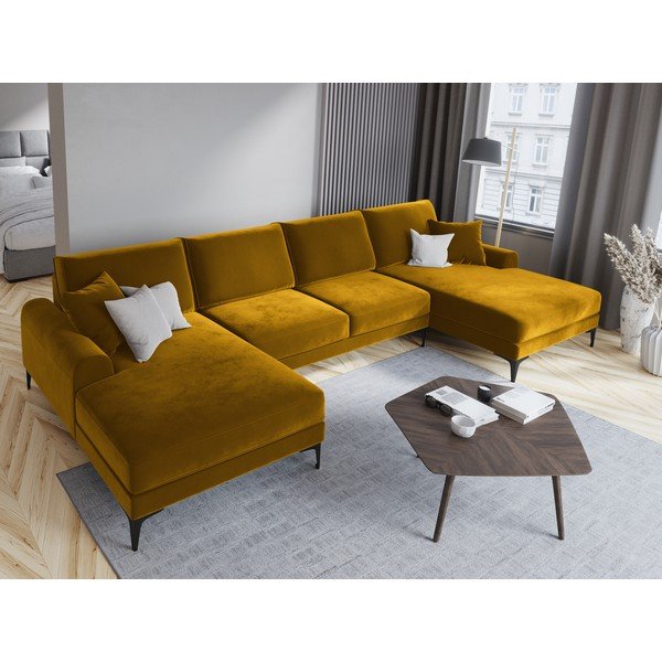 Canapea în formă de U din catifea Mazzini Sofas Madara, galben-image-1