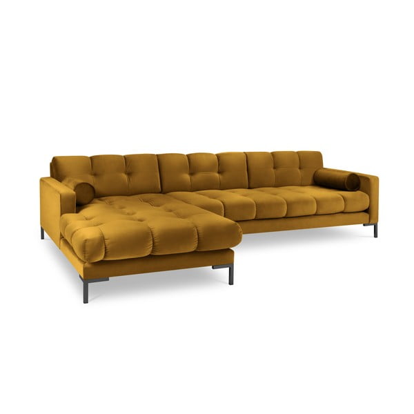 Colțar din catifea cu extensie pe partea stângă Cosmopolitan Design Bali, galben-image-2