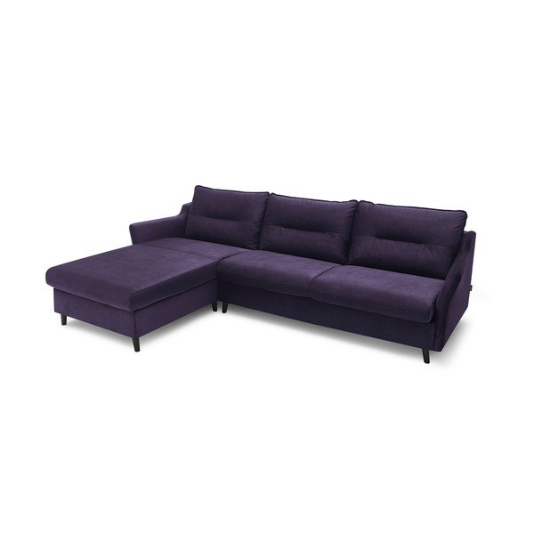 Canapea extensibilă cu șezlong pe partea stângă și husă din catifea Bobochic Paris Loft, violet închis-image-4