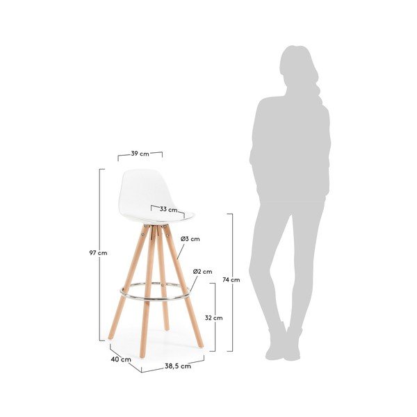 Set 2 scaune cu picioare de lemn bar La Forma Stag, alb-image-1
