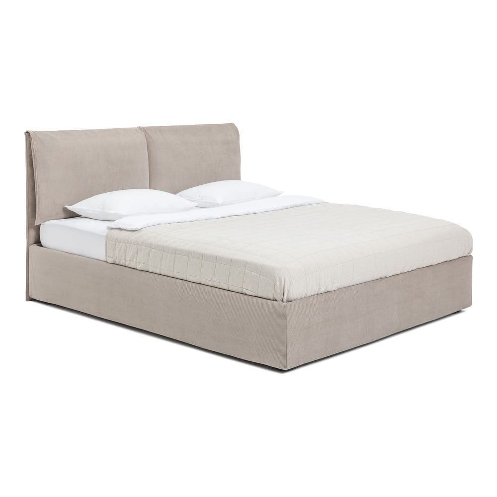 Pat matrimonial taupe tapițat cu spațiu de depozitare cu somieră 180x200 cm Thessa Pillow – Bonami Selection
