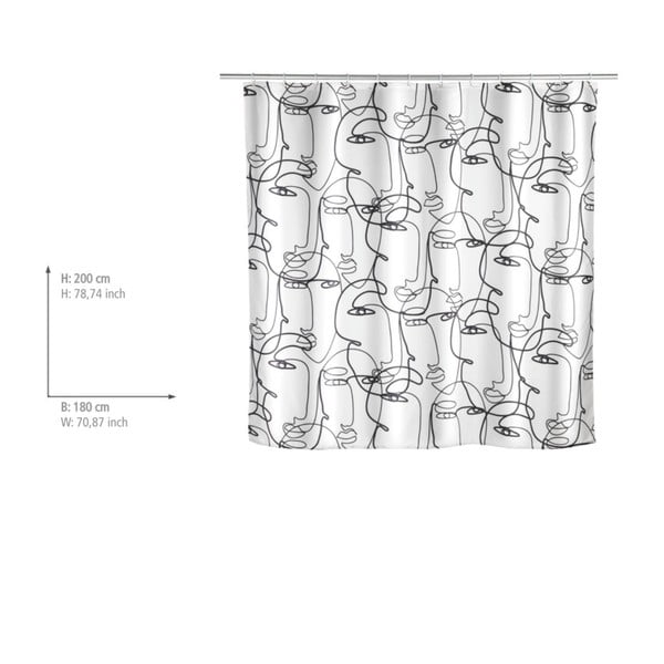 Perdea de duș Wenko Faces, alb-negru-image-1