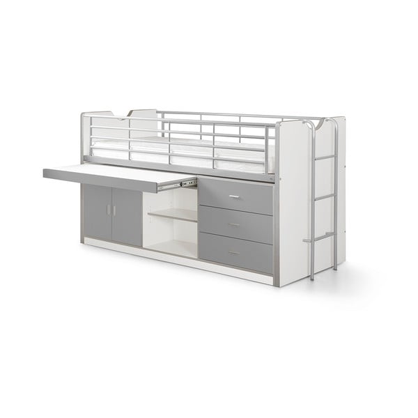 Pat pentru copii  alb-gri înalt cu spațiu de depozitare cu somieră 90x200 cm Bonny – Vipack