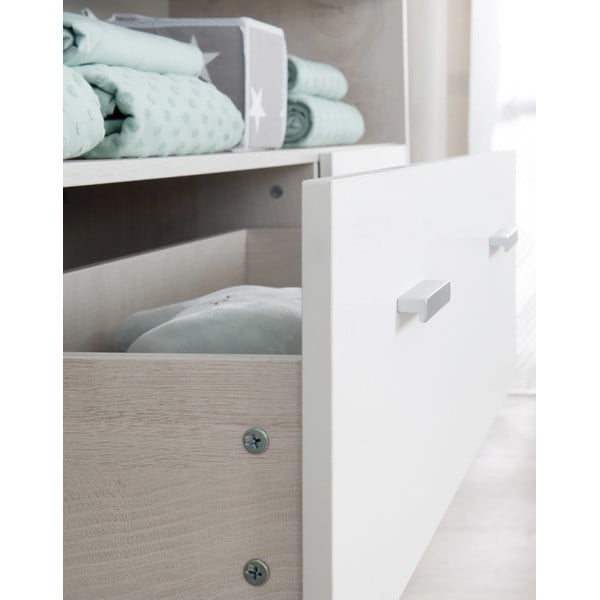 Comodă de copii albă joasă cu aspect de lemn de stejar cu masă de schimbat 117x98 cm Julia – Roba-image-3