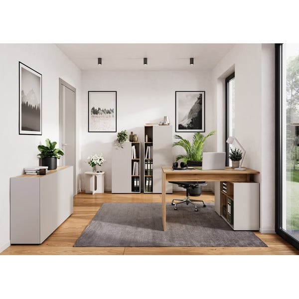 Bibliotecă crem cu aspect de lemn de stejar 61x110x34 cm Adrano – Germania-image-1