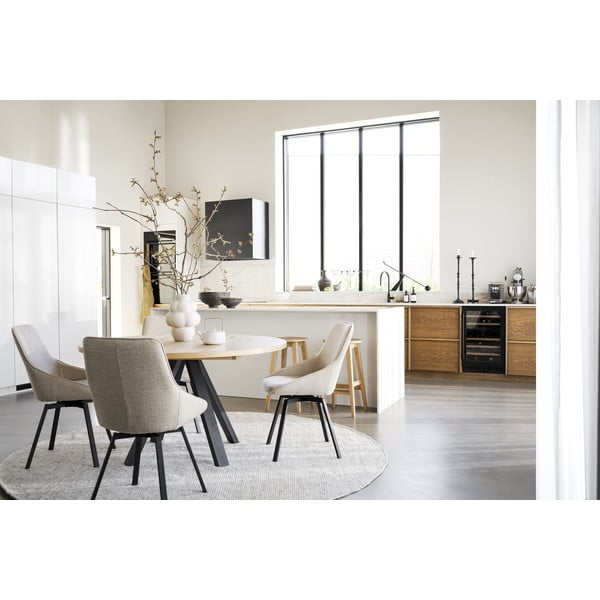 Masă de dining natural  rotundă extensibilă cu aspect de lemn de stejar ø 135 cm Maddock – Rowico-image-2