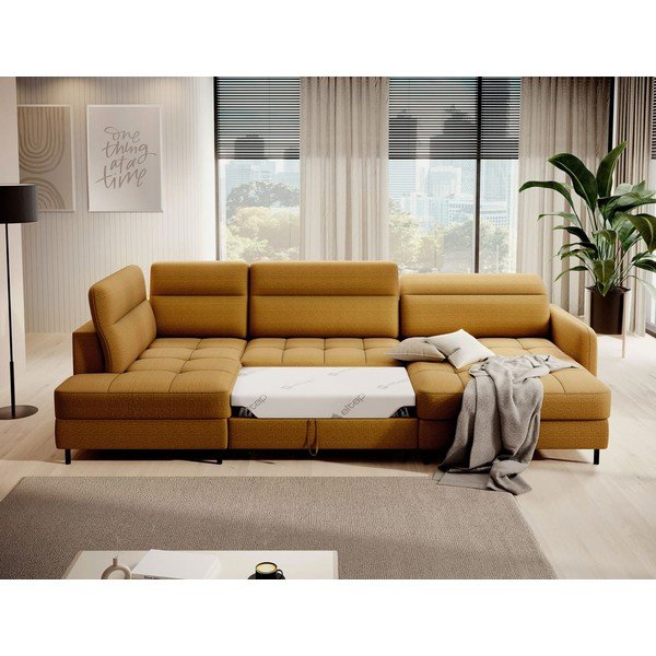 Colțar galben extensibil/cu spațiu de depozitare cu tapițerie din catifea (cu colț pe partea stângă/în formă de "U") Berrto – ELTAP-image-4