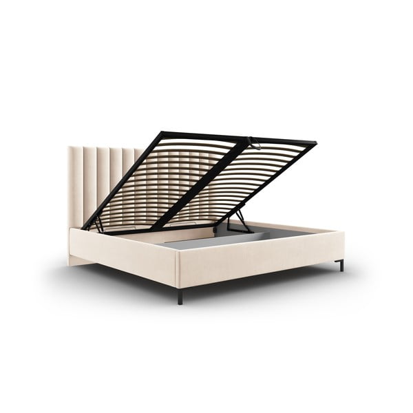 Pat matrimonial bej tapițat cu spațiu de depozitare și somieră 160x200 cm Casey – Mazzini Beds-image-3