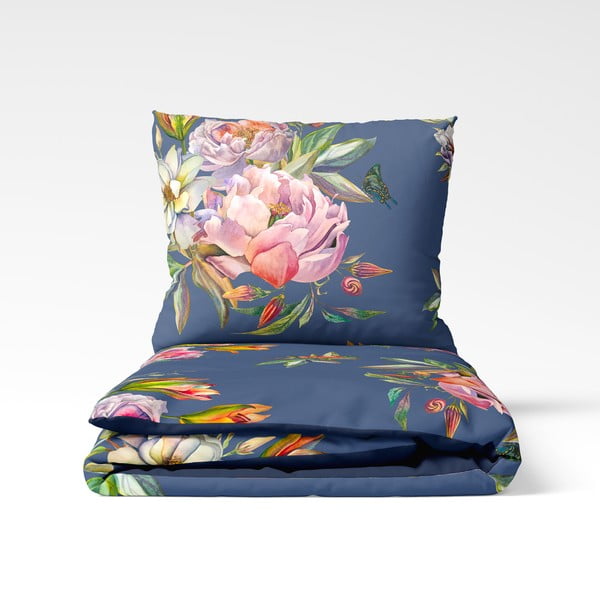 Lenjerie de pat din bumbac satinat pentru pat dublu Bonami Selection Floret, 200 x 220 cm, albastru marin-image-2