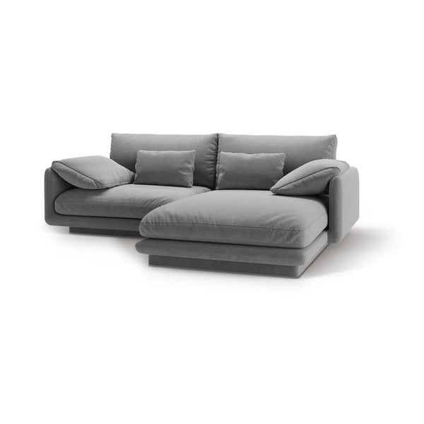 Colțar gri deschis cu tapițerie din catifea (cu colț pe partea dreaptă/cu șezlong) Torino – Micadoni -image-1