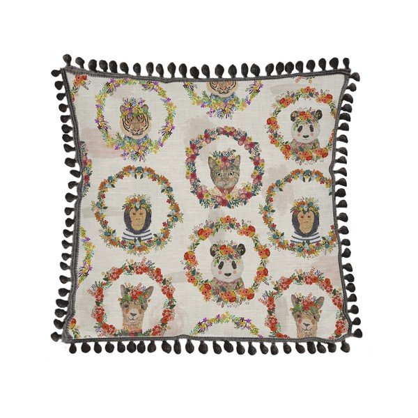 Pernă din amestec de in Really Nice Things Floral Monkey, 45 x 45 cm-image-2