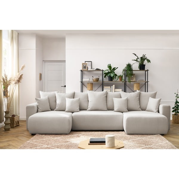 Canapea extensibilă în formă de U de culoare bej deschis Envy - Bobochic Paris-image-1