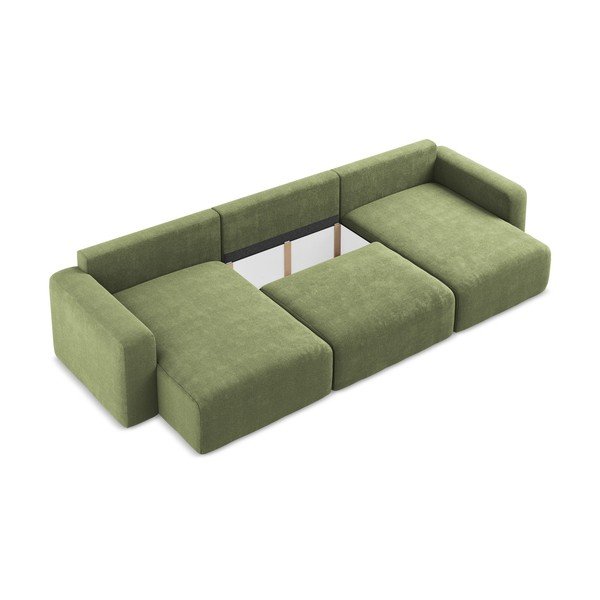 Colțar verde extensibil/cu spațiu de depozitare cu tapițerie din chenille (în formă de "U") Kona – Makamii-image-4