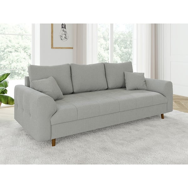 Canapea gri deschis cu tapițerie din catifea reiată  210 cm Ariella – Ropez-image-3