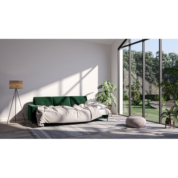 Colțar extensibil cu șezlong pe partea dreaptă și suprafață din catifea Ghado Moor, verde închis-image-1