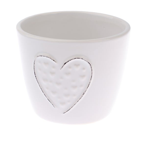 Ghiveci din ceramică Dakls Hearts Dots, înălțime 10 cm, alb
