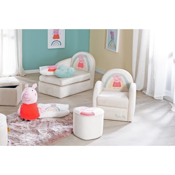 Fotoliu de copii alb cu tapițerie din catifea Peppa Pig – Roba-image-1