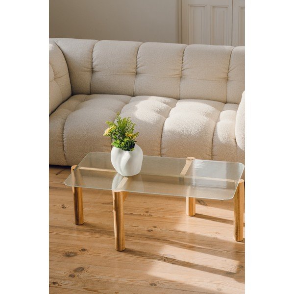 Măsuță de cafea în culoare naturală cu blat din sticlă 55x105 cm Kob – noo.ma-image-1
